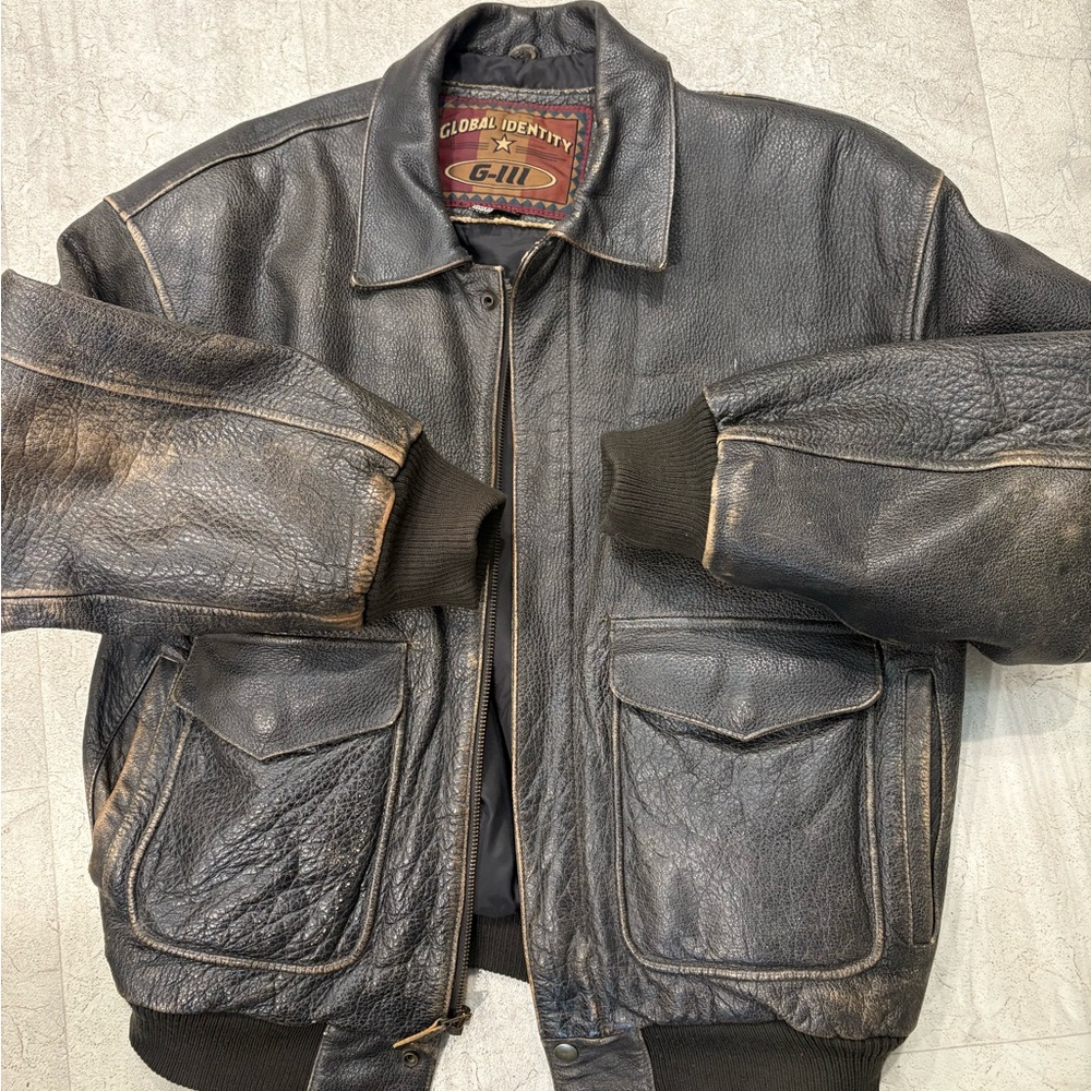 Vintage Global Identity G-III Leather Fashions Brown Bomber Jacket Sz M Top Gun